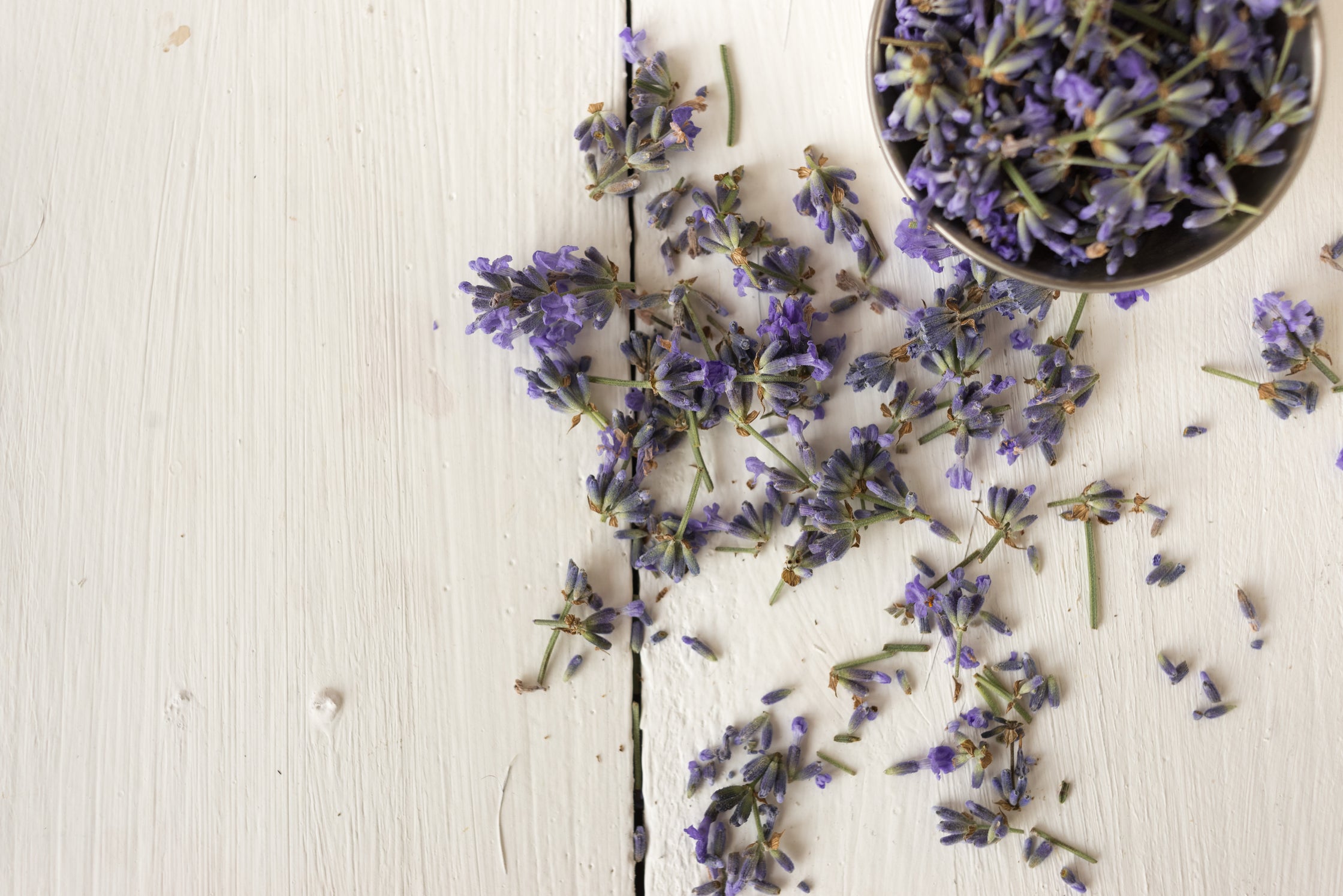 Lavender flowers on a white wooden surface
